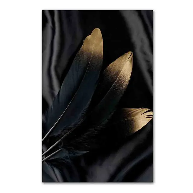Nordic fashion art plant canvas painting golden leaf feather poster office wall painting living room home decoration mural ZW377