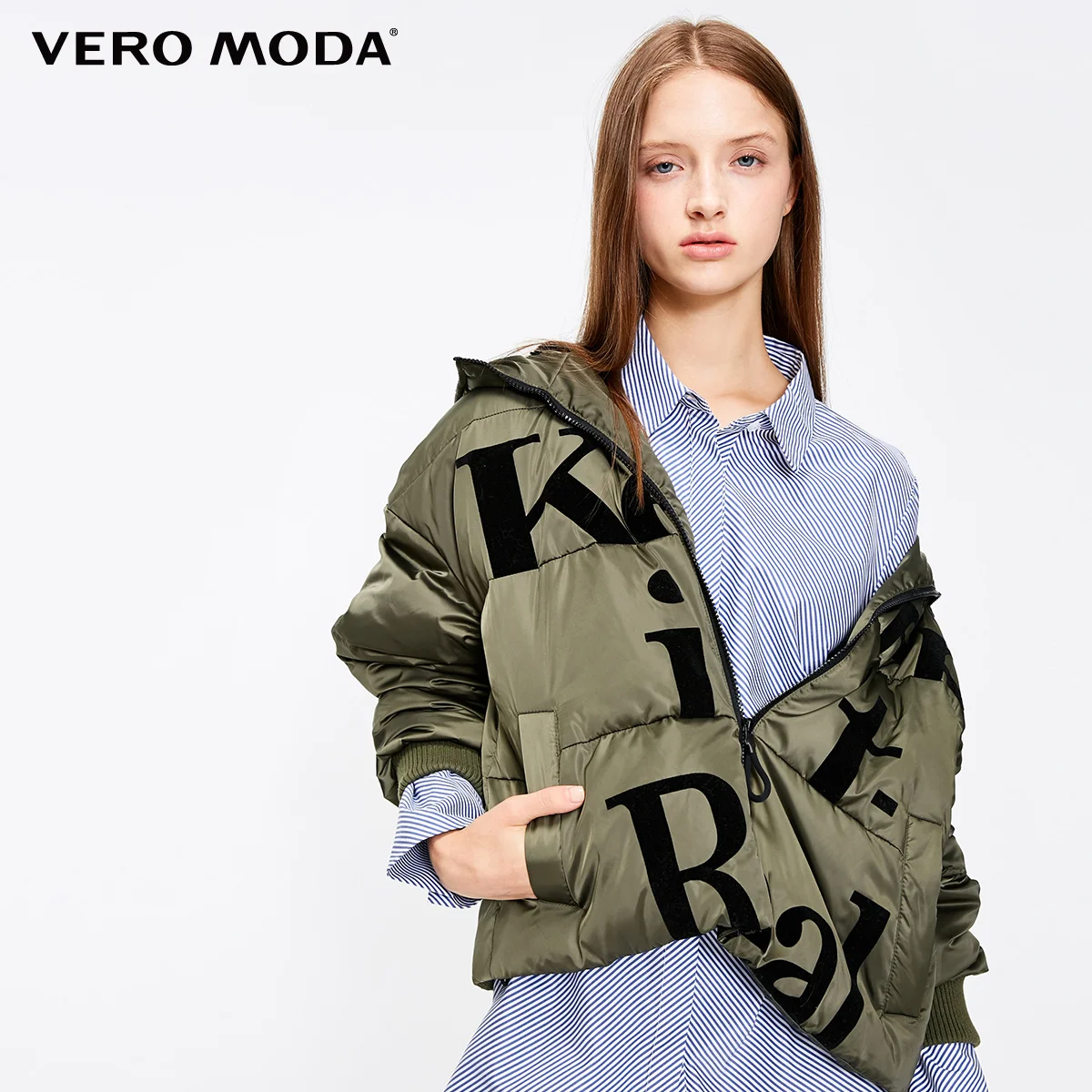 Vero Moda женская с капюшоном Письмо падение плеча Короткая пуховая куртка пальто | 318423544