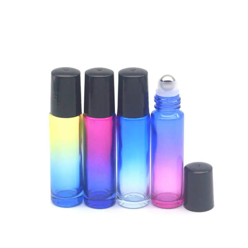 

10pcs Hot Empty Refillable 10ml Gradient Colorful Roll Glass Bottle Fragrance Perfume Essential Oil 10cc Roller On Vial