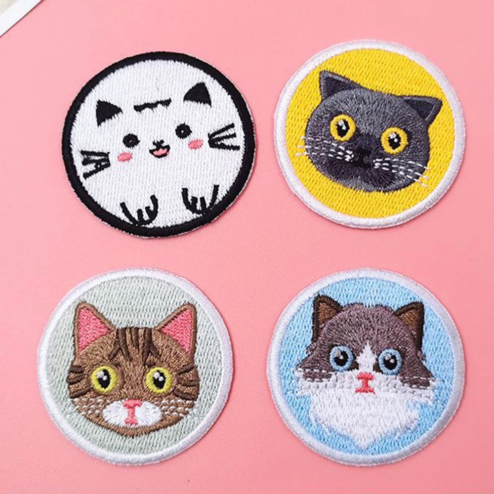 1 Piece 4.5*4.5cm Round Type Cat Hot Melt Adhesive Stickers Cute Animal Embroidered Patch Sewing Accessories | Дом и сад