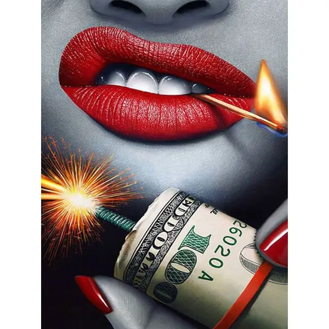 CHENISTORY DIY Frame Paint By Number Flame Red Lips Landscape For Adults Picture By Numbers Acrylic Drawing On Canvas Home Decor 9916407