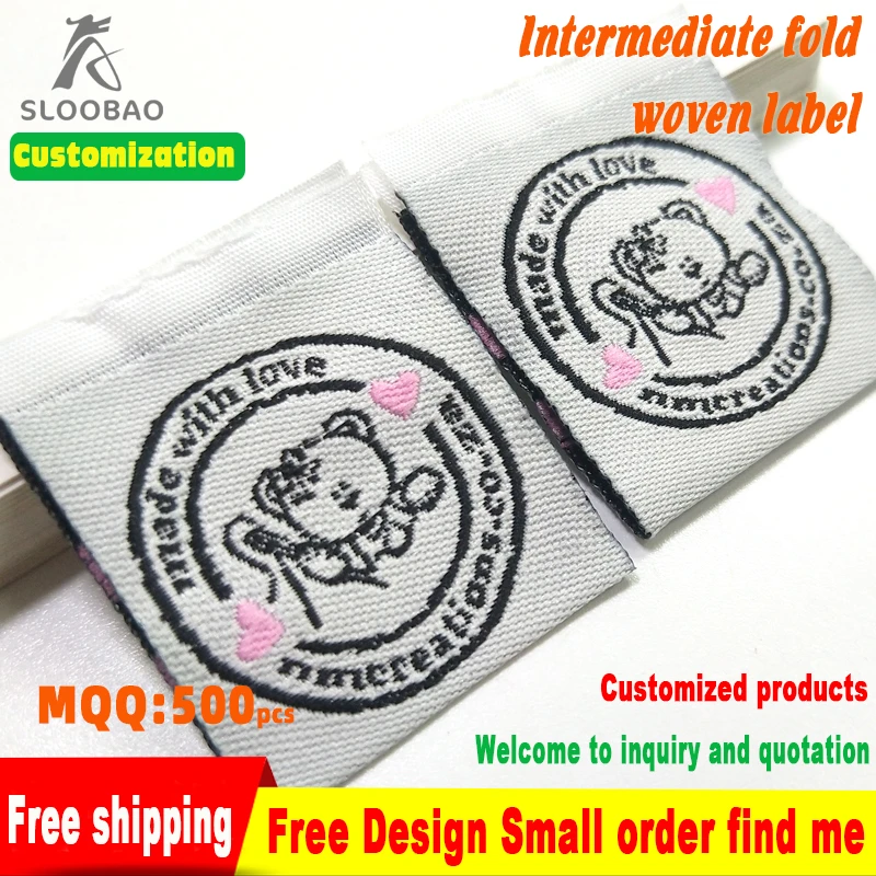 Free Design Children's wear cartoon Separate Cut and Folded Clothing Labels Custom Private Brand Washable Garment Woven Labels