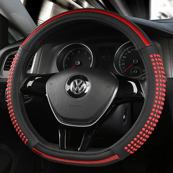 

D Shape Leather Car Steering Wheel Cover Four Seasons Steering Wheel Hubs for VW GOLF 7 8 2015 POLO JATTA Interior Accessories