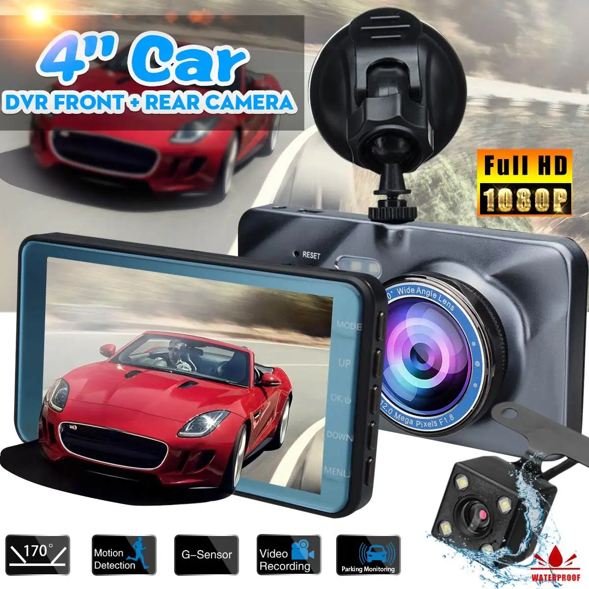 " HD 1080P двойной объектив lcd автоматический Автомобильный видеорегистратор Dashcam Автомобильный видеорегистратор Передняя камера заднего вида g-сенсор 170 градусов