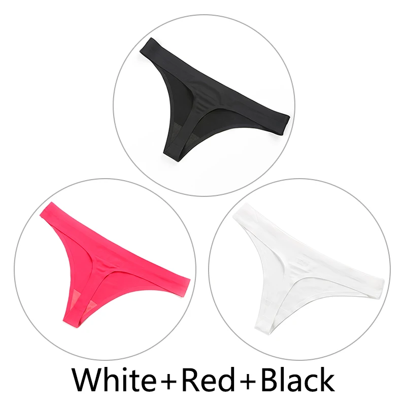 White-Red-Black 3 шт./партия нижнее белье, женские стринги и стринги открытый Шелковый бесшовный стринги сексуальные трусики нижнее белье с низкой посадкой женские танга прочные трусики - Цвет: White-Red-Black