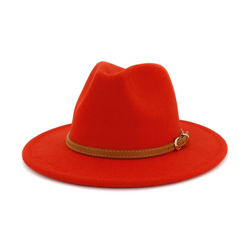 FS 16 цветов, женская и Мужская шерстяная фетровая шляпа с поясом, элегантная дамская шляпа для джентльменов, зима-осень, с широкими полями, джазовая, церковная Панама, сомбреро, Кепка - Цвет: Orange fedora