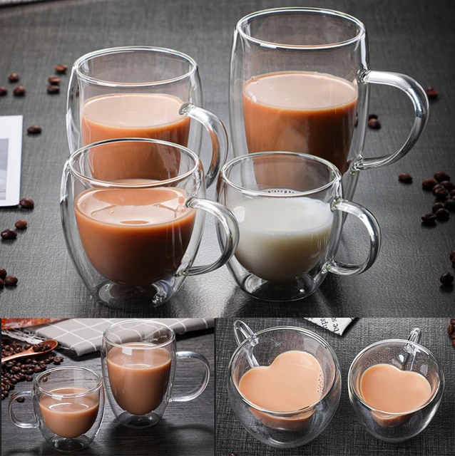 Heart Shaped Double Walled Insulated Glass Coffee Mugs or Tea Cups