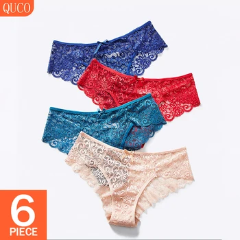 

QUCO Brand 6 Pcs/lot Lace Panties For Women Briefs Women's Underwear Transparent Sexy Lingerie Mid-rise Calvin Female Underpants