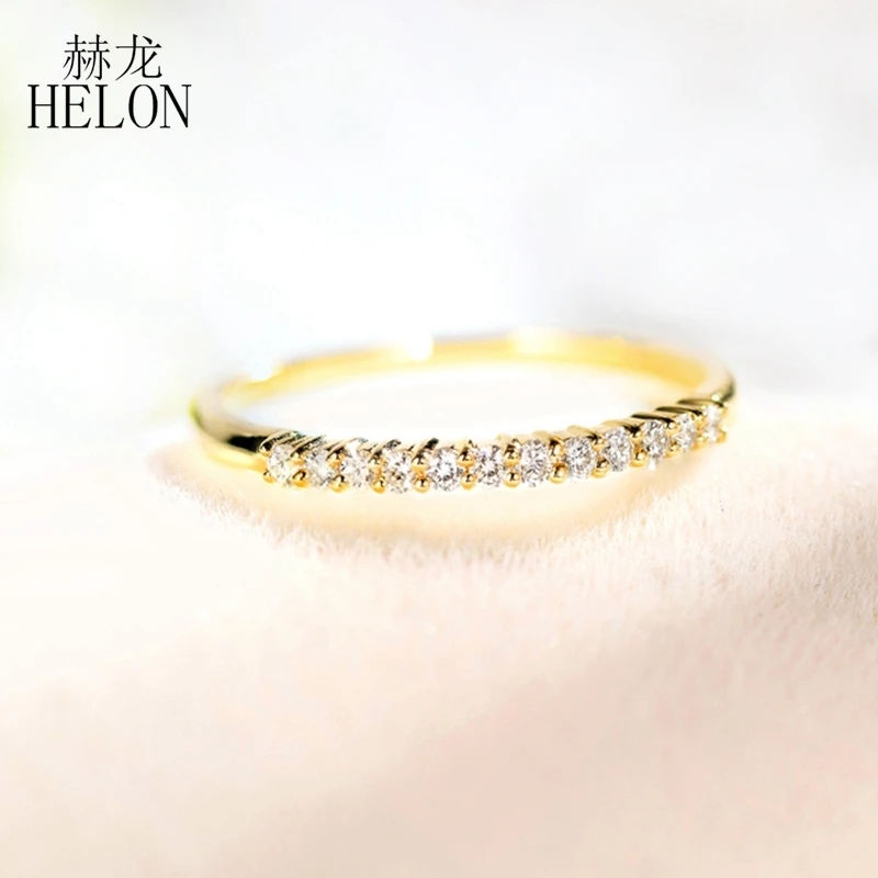 HELON Solid 14k желтое золото AU585 Сертифицированный круглый SI/H 0.12ct Настоящее натуральное бриллиантовое обручальное кольцо для женщин ювелирные украшения