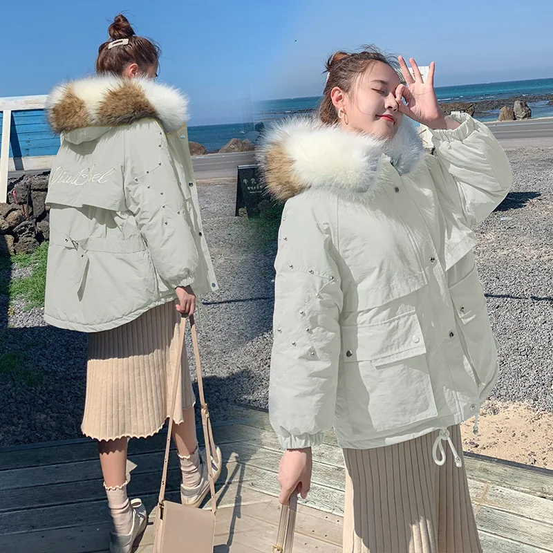 

Hooded Large Fur Collar Cotton Coat Women's 2019 Winter New Style Korean-style Loose-Fit Short Cotton-padded Clothes Workwear Co