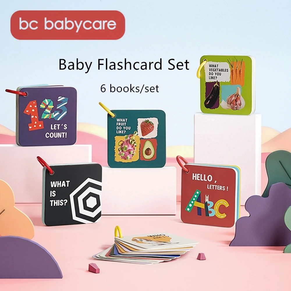 

BC Babycare 6Books Baby Picture Cognitive Puzzle FlashCards Set Early Educational Animal Color English Learning Montessori Toys