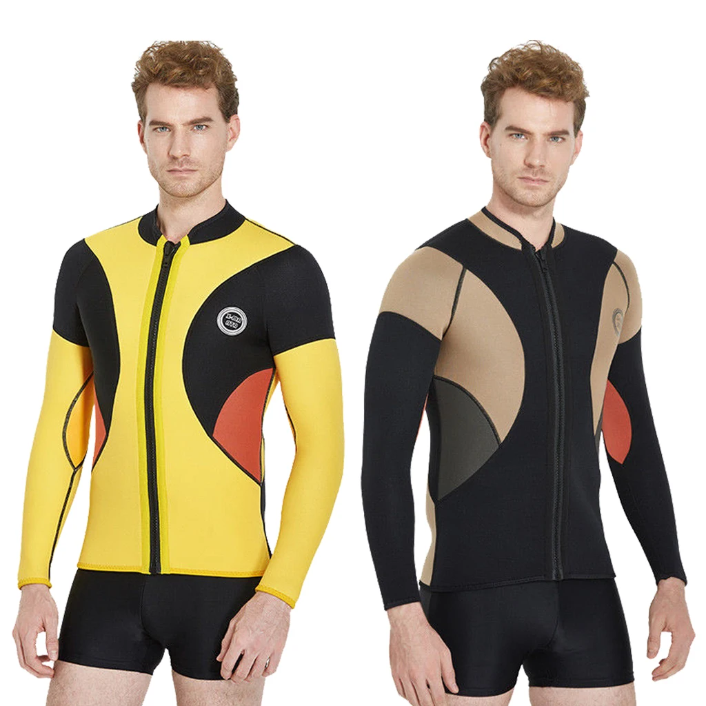 

Men's 3mm Neoprene Wetsuit Jacket Long Sleeve Front Zipper Canoe Kayak Surfing Diving Water Sports Suit Rash Guard