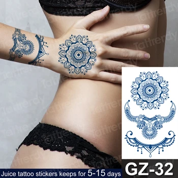 

Waterproof Temporary Juice Ink Sticker Design Indian Henna Flower Mehndi Fruit Gel Marlon bracelet Long Lasting Tattoo Men Women