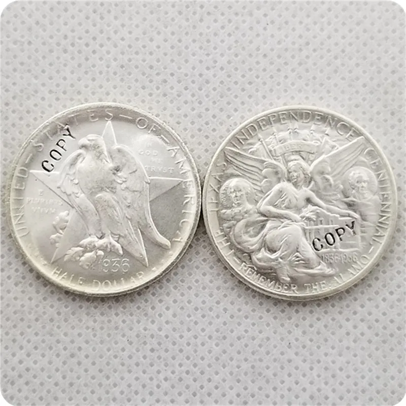 UNC silver USA 1934-1938 TEXAS юбилейные 50 центов копии монет - Цвет: 1936