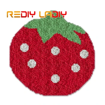 

Latch Hook Rug Strawberry DIY Crocheting Carpet Rug Acrylic Yarn Printed Canvas Cushion Mat Crochet Tapestry Latched Hook Kits