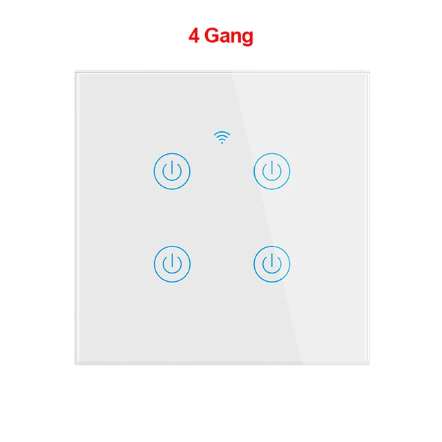 Tuya Smart Wifi Touch Light Switch EU 220V, No Neutral Wire Required Wall Switch 1/2/3/4 Gang, Compatible with Alexa Google Home White 4 Gang