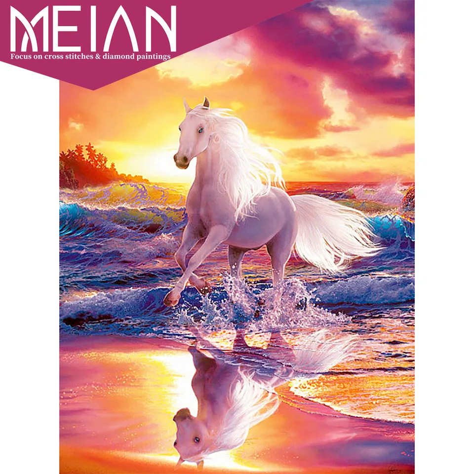 Meian Horse круглая бриллиантовая мозаичная фигурка животного лошадь рукоделие
