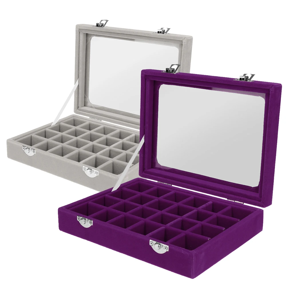 

2 Pcs Velvet Wooden Jewelry Box Necklace Storage Display Organizer Case Transparent Lid