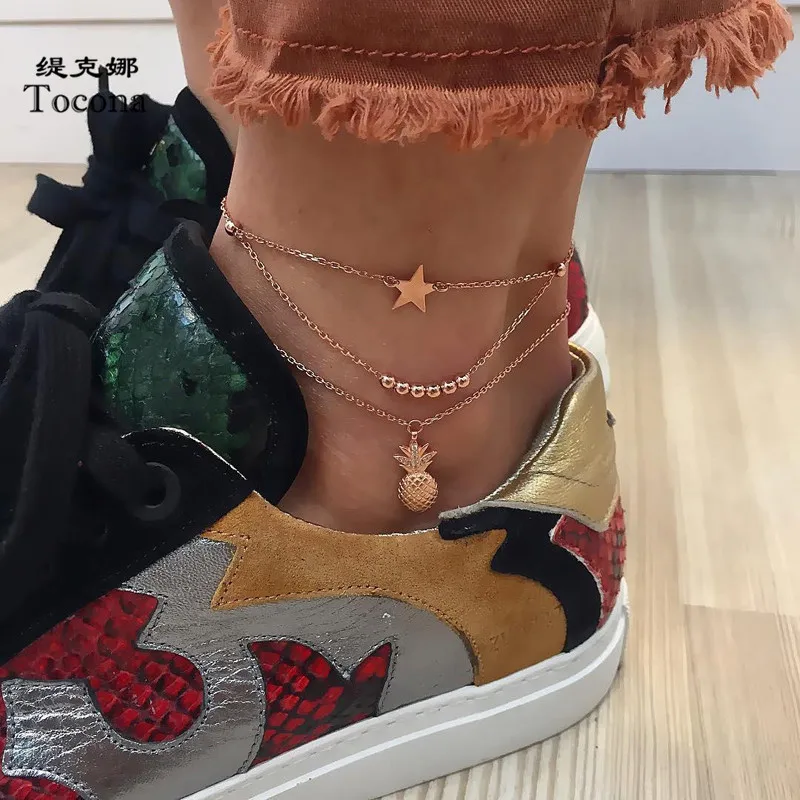 Tocona Summer Pineapple Foot-chain Exquisite Star Bead Anklets for Women Barefoot Sandals Bohemian Jewelry Wholesale 3012 Tocona Summer Pineapple Foot-chain Exquisite Star Bead Anklets for Women Barefoot Sandals Bohemian Jewelry Wholesale 3012