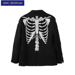 UNCLEDONJM Skeleton Printed mens Blazer High Street Fashion Oversized winter Jacket Casual Harajuku Suit men 87273