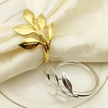 

6pcs/lot Fall Leaves Napkin Rings Gold Silver Christening Bangle Metal Napkin Holder Wedding Gifts Baptismal Shower Party Decor
