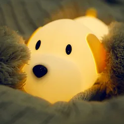 Silicone cão inteligente led night light sensor de toque 2 cores temporizador regulável usb recarregável lâmpada cabeceira filhote cachorro para o presente das crianças