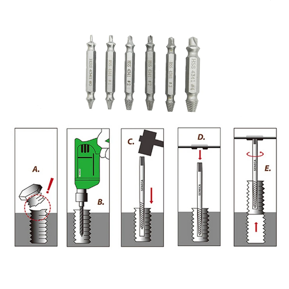 Винт экстрактор 6 шт. набор сверл сломанная головка инструмент для удаления болтов выключатель отвертка инструмент для снятия зачистки