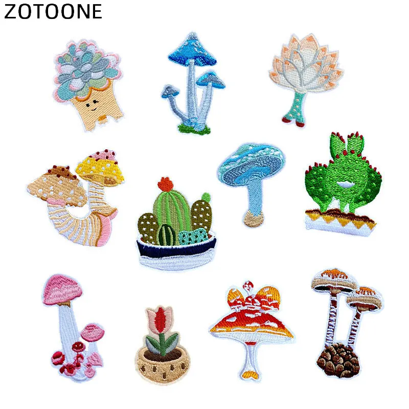 

ZOTOONE Iron on Embroidery Patches for Jackets Mushroom Cactus Heat Transfer Patch Stripes Appliques Clothes Sew on Badges D