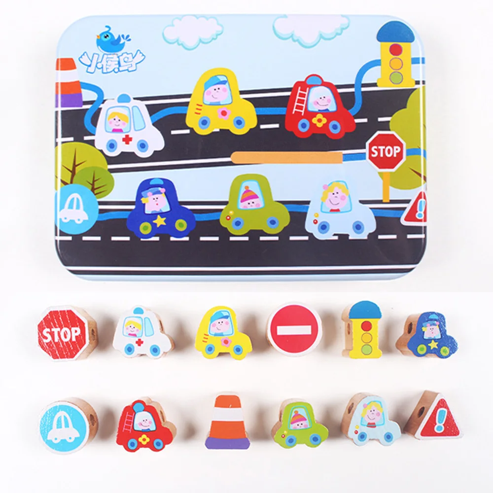 Wooden toys Baby DIY Toy Cartoon Animal Fruit Stringing Threading Wooden beads toy Monterssori Educational Children funny gadget