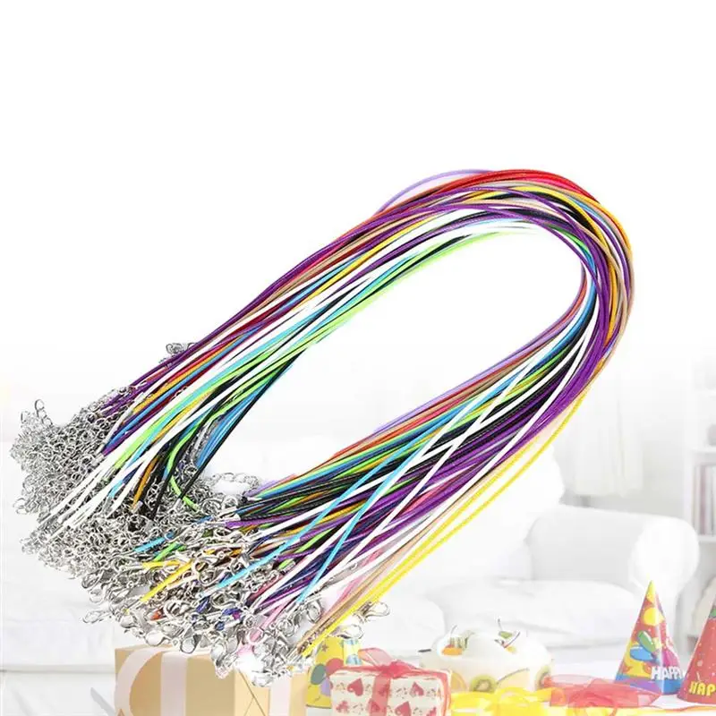 10Pcs 60cm Couples Necklace Men Women 1.5mm Jewelry Making Beading Crafting Waxed Cotton Cord Rope with Clasp(Assorted Color