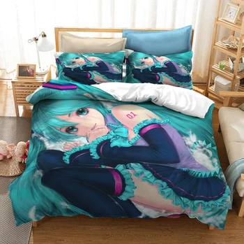 

Comic Hatsune Miku Bedding Set Bedroom Decor Hypoallergenic Quilt Cover 1PC Duvet Cover with Pillowcase Dropship