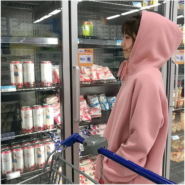9 цветов осень зима Harajuku женские толстовки свободный однотонный пуловер с длинными рукавами теплые женские толстовки с капюшоном YT50172 - Цвет: pink