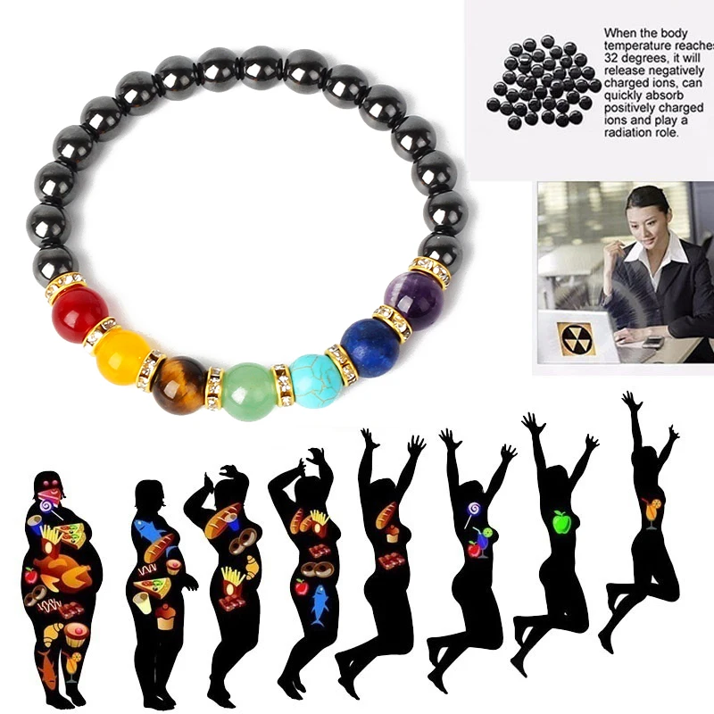 Natural Hematite 7 Chakra Bracelets Men Reiki Energy Stone Weight Loss Yoga Bracelet Slimming Woman Health Care Therapy Jewelry