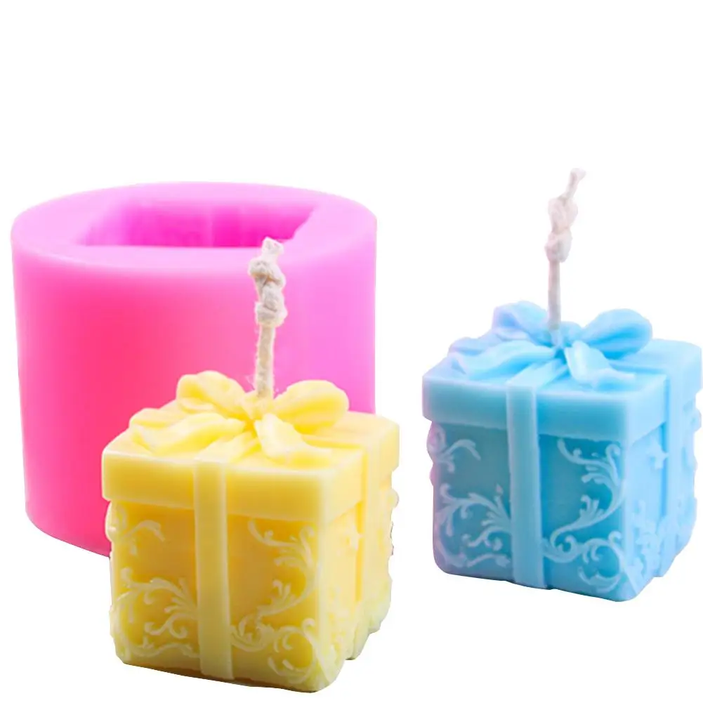 

3D Candle Silicone Mold Christmas Gift Box Shape DIY Soap Aroma Candle Mold Craft Tool Cake Chocolate Clay Crafts Art Mold