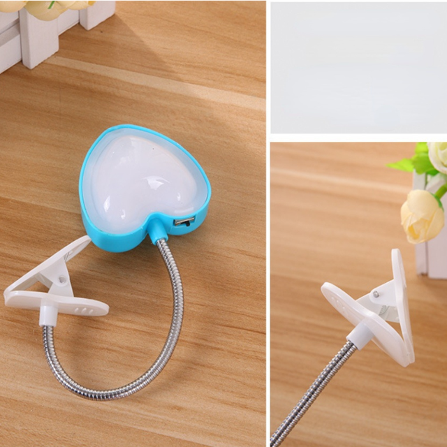 Mini Love Heart Clip Desk Lamp LED Book Light Lamps Reading Book Desk Keyboard Light Eyes-Protect Energy Save Night Lights