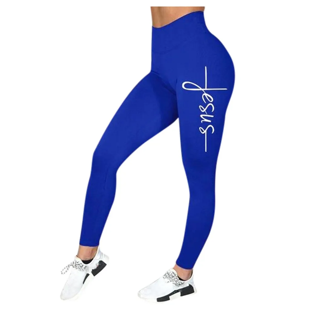 Женские леггинсы для фитнеса с буквенным принтом, леггинсы для тренировок с высокой талией, укороченные штаны, эластичная одежда для спортзала, быстросохнущие леггинсы одежда для активного отдыха - Цвет: Синий
