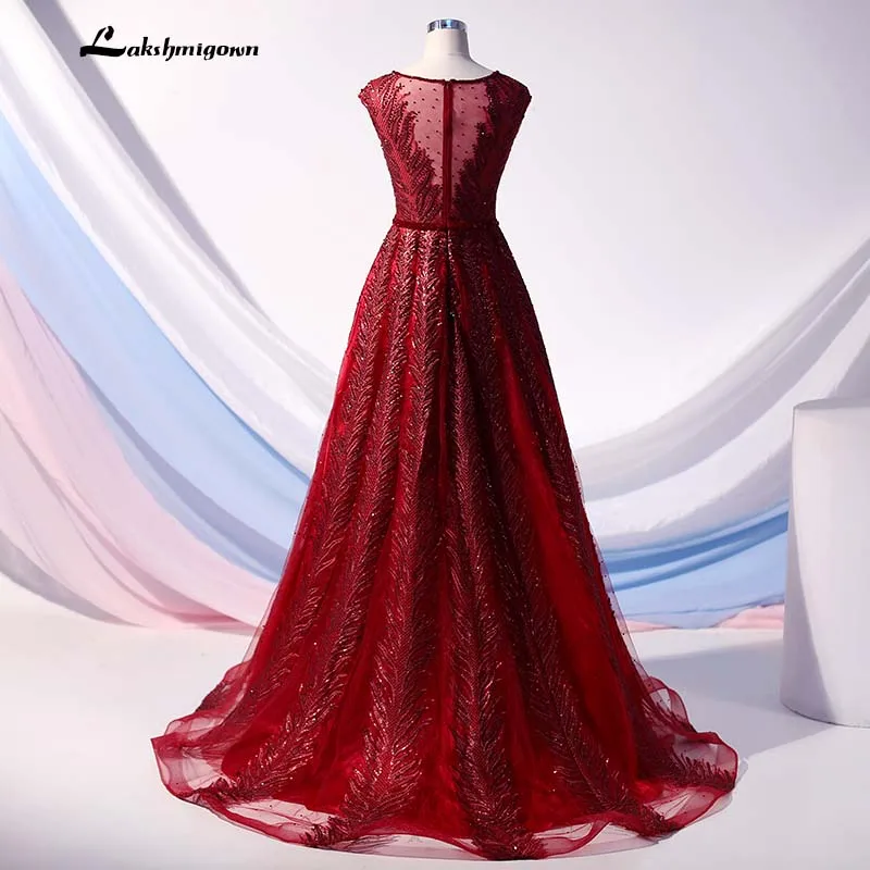 Lakshmigown бордовое длинное вечернее платье с v-образным вырезом из тюля с кристаллами из бисера Вечернее платье с пайетками ТРАПЕЦИЕВИДНОЕ вечернее платье vestido longo