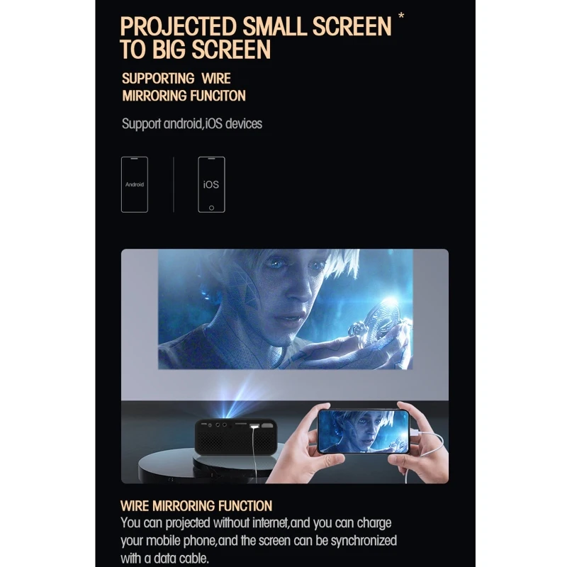 T500 1920x1080P 80 Lumens Portable Mini Home Theater LED HD Digital Projector With Remote Control & Adaptor
