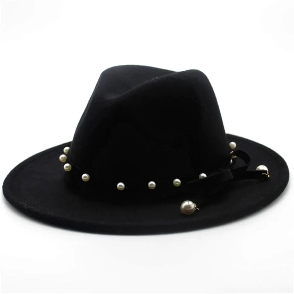 Модная женская и Мужская шерстяная шляпа Fedora с заклепками в стиле панк, элегантные женские вечерние шляпы, шляпа с бантиком, размер 56-58 см