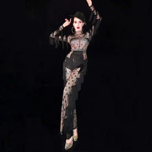 GOGO танцевальная одежда черный обнаженный бахрома комбинезон Женская Пром Roupa Feminina большие леггинсы наряд бар для женщин певица сценическая одежда L3060