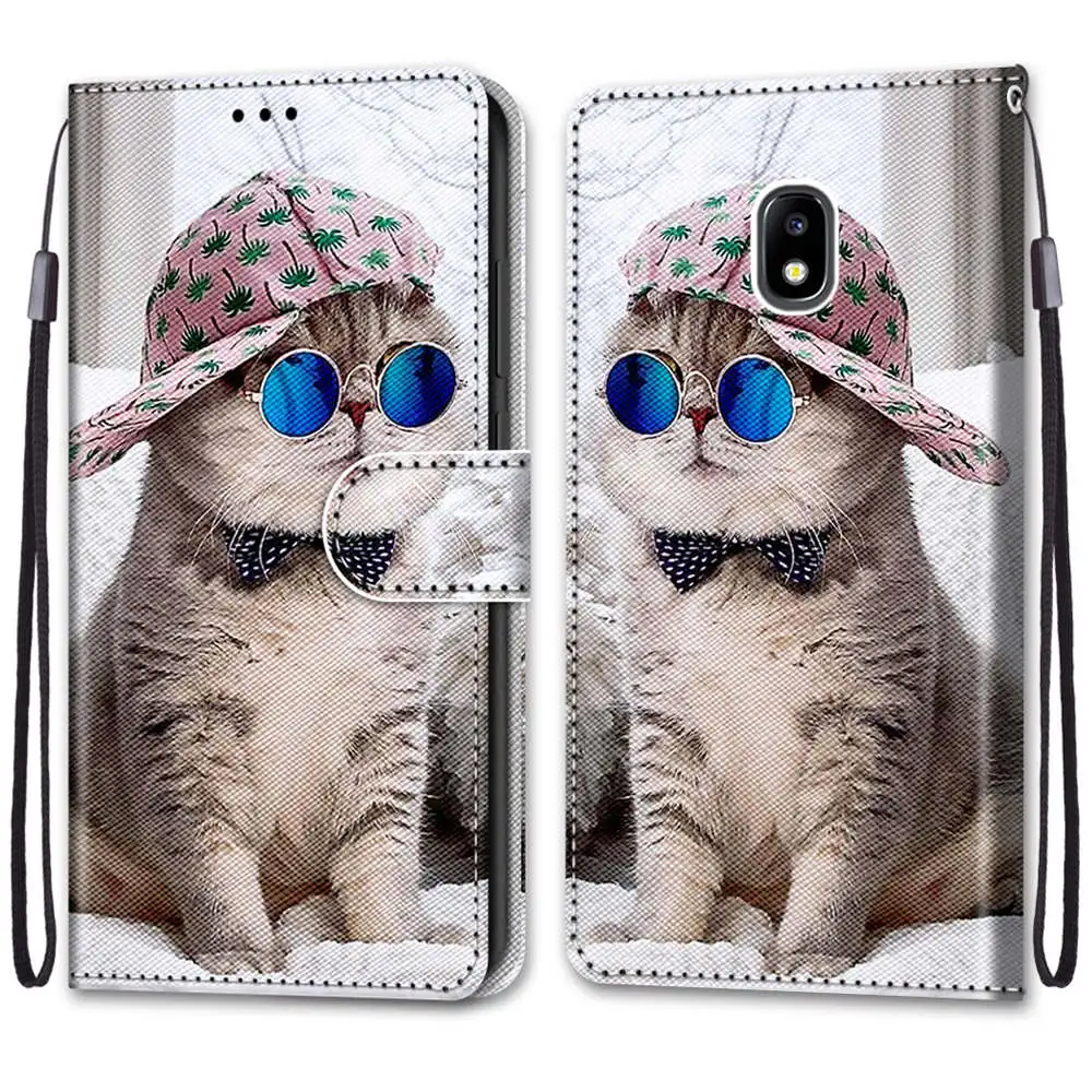 Flip Case For Samsung Galaxy J5 2016 2017 J4 Prime J6 Plus J4 J6 2018 Phone Case Leather Wallet Magnet Book Cover Flower Cat Bag kawaii phone cases samsung