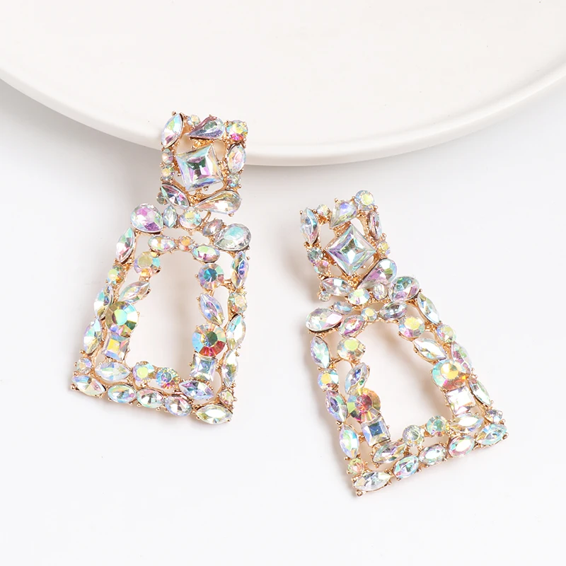 

JUJIA za Boho Glass Drop Earrings For Women Geometric Wedding Shiny Dangle Statement Crystal Earrings Jewelry