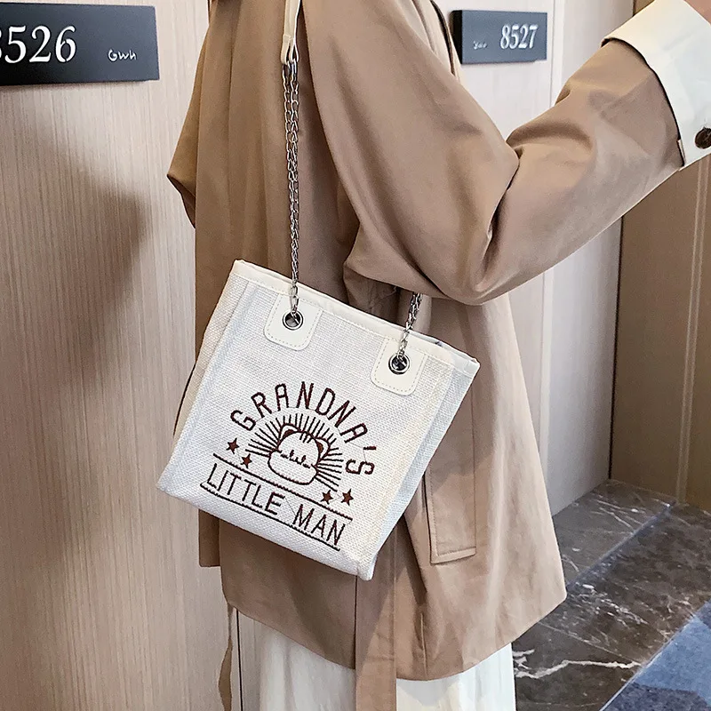 

2019 New Style Fashion Korean-style Versatile Shoulder Bag Women's Chain-Style Linen Handbag Textured Western Style Shoulder Bag