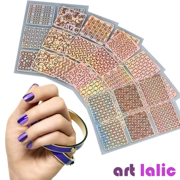 

12 Sheets/set Nail Art Hollow Laser Sticker Stencil Gel Nail Vinyl Tip Transfer Guide Template Nail Decals Kit Decal Decoration