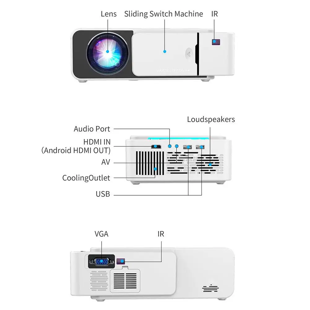 T5 мини портативный ЖК-видеопроектор 2600 люмен 4K 3D 1080P HD домашний мультимедийный кинопроектор ИК USB AV VGA HDMI порт