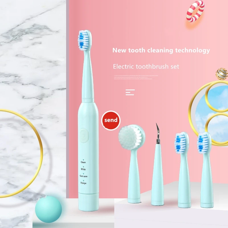 Powerful Sonic Electric Toothbrush 3 Modes IPX7 Waterproof Replaceable Head USB Charger with Dental Cleaner Face Brush