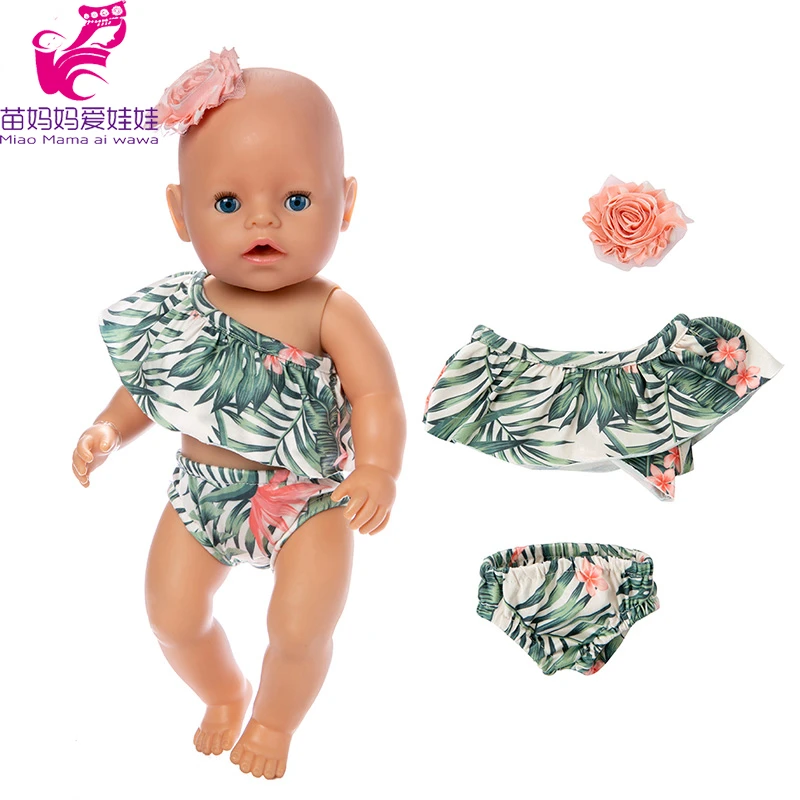 Ropa de muñeca para bebé, traje de baño y Diadema para muñeca de 43cm, vestido de encaje para niña y niño de 18\