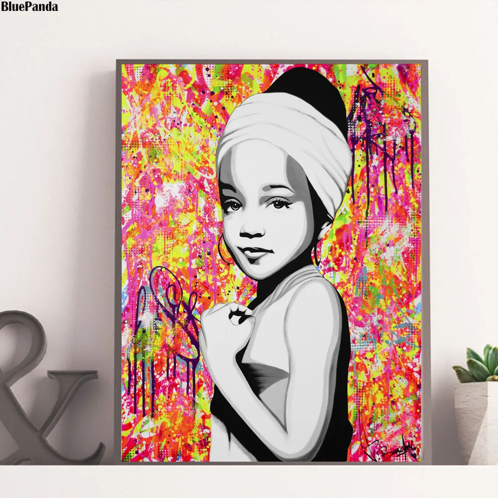Young African Gir Portrait Art Холст постер абстрактный Рисунок живопись Черно белая
