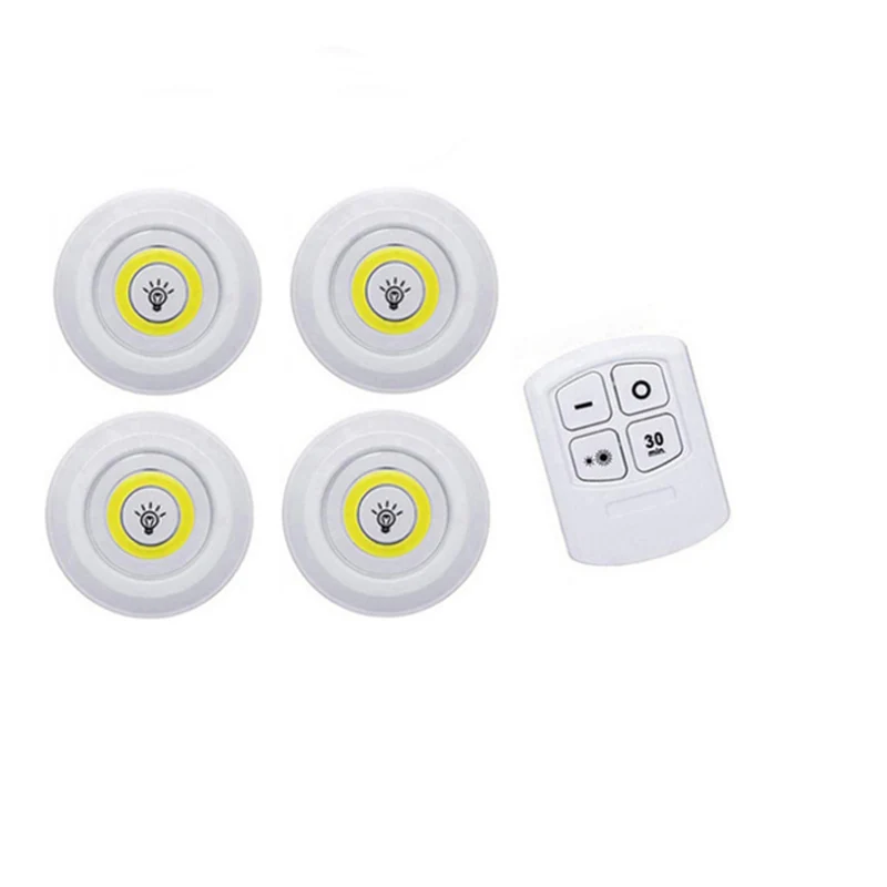 1Remote 4Lamps 3 Вт Cob под шкаф светильник светодиодный беспроводной светильник для спальни с пультом дистанционного управления затемненный шкаф ночник для общежития шкаф - Испускаемый цвет: 1Remote 4Lamps