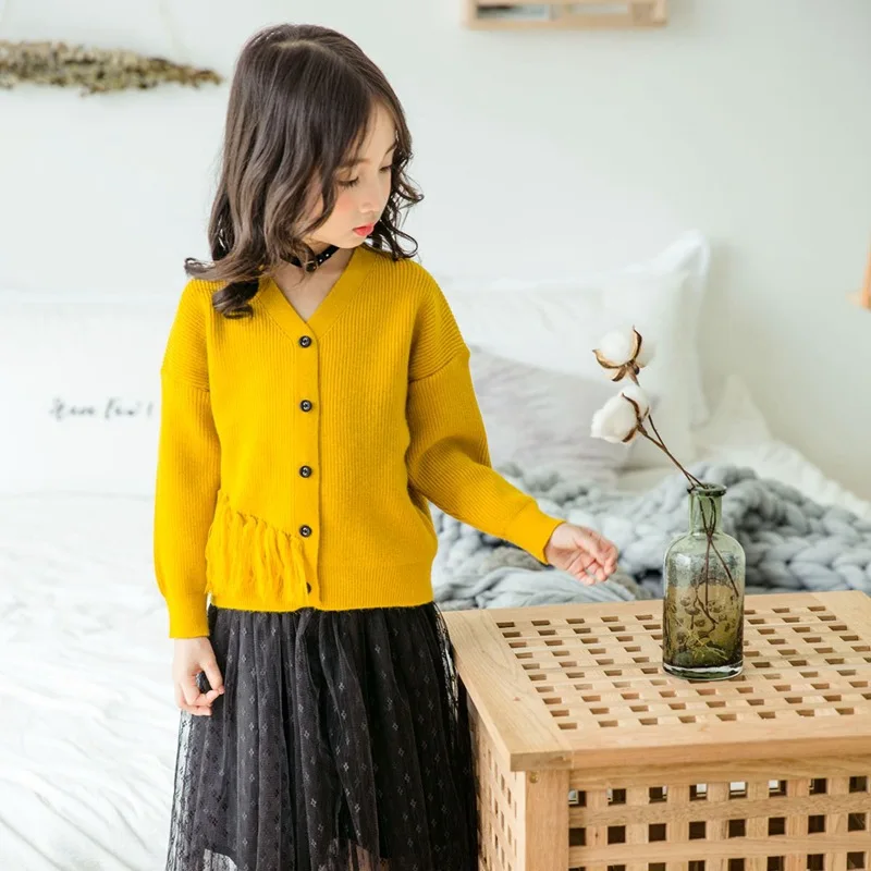 

2018 Autumn New Style Kids' Sweater Korean-style GIRL'S Knitted Shirt Children Tassels Cardigan Coat M026